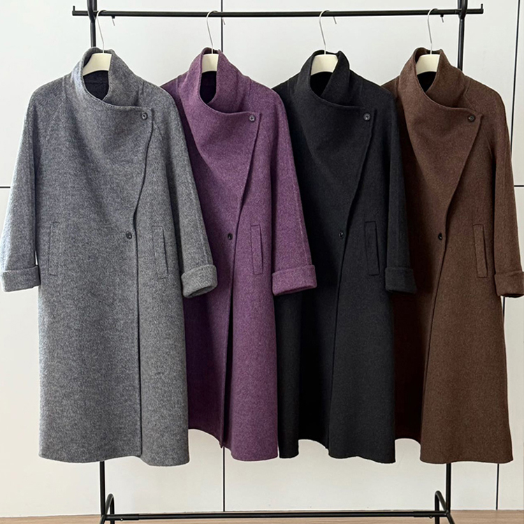 Pinched waist overcoat wool woolen coat for women