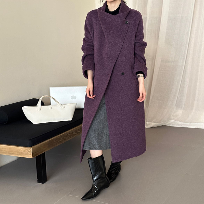 Pinched waist overcoat wool woolen coat for women