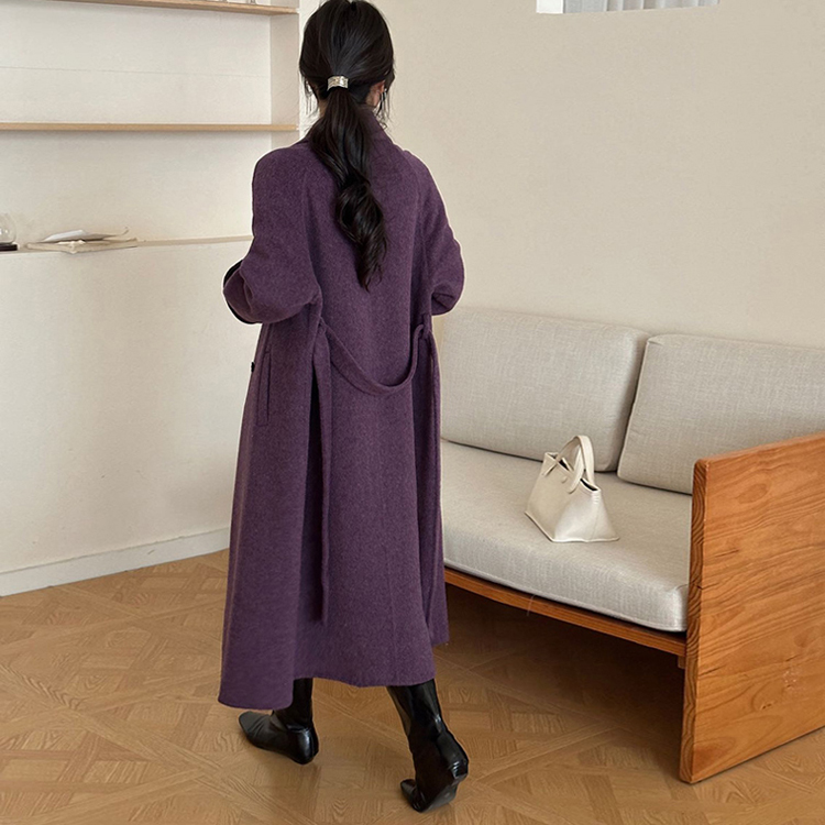 Pinched waist overcoat wool woolen coat for women
