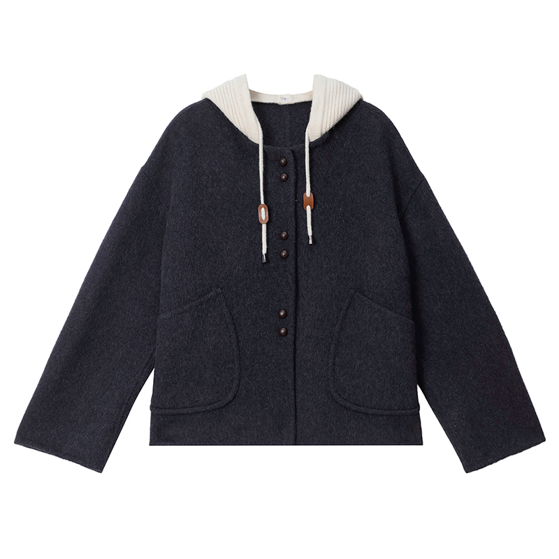 Two-sided wool short overcoat loose wool cap