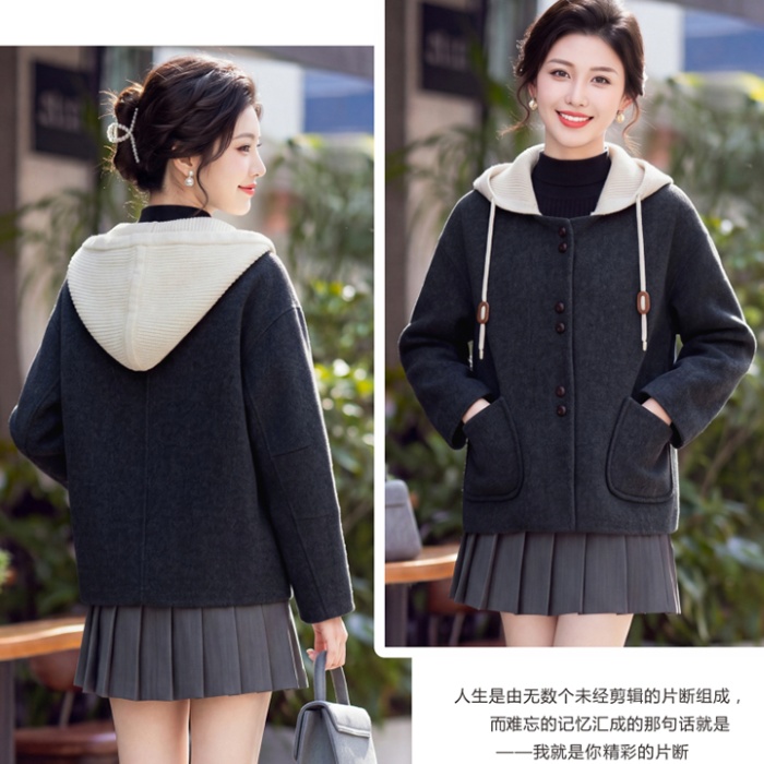 Two-sided wool short overcoat loose wool cap