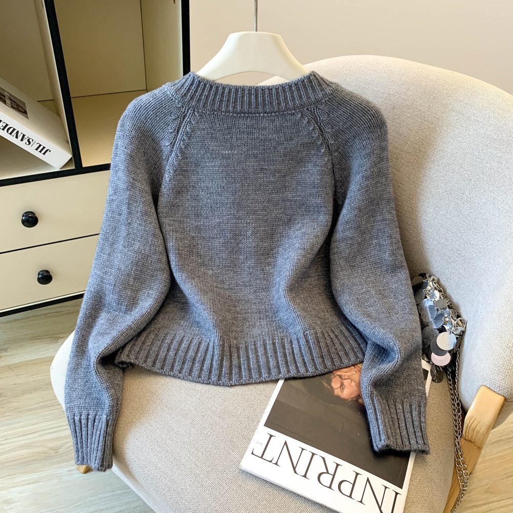 Green round neck cardigan double zip short coat for women