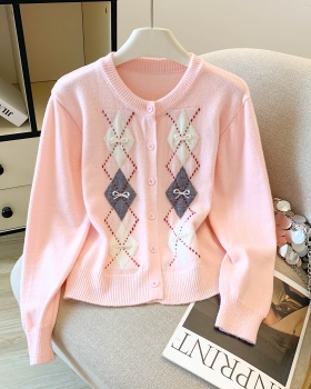 Autumn Casual quilted bow college style cardigan for women
