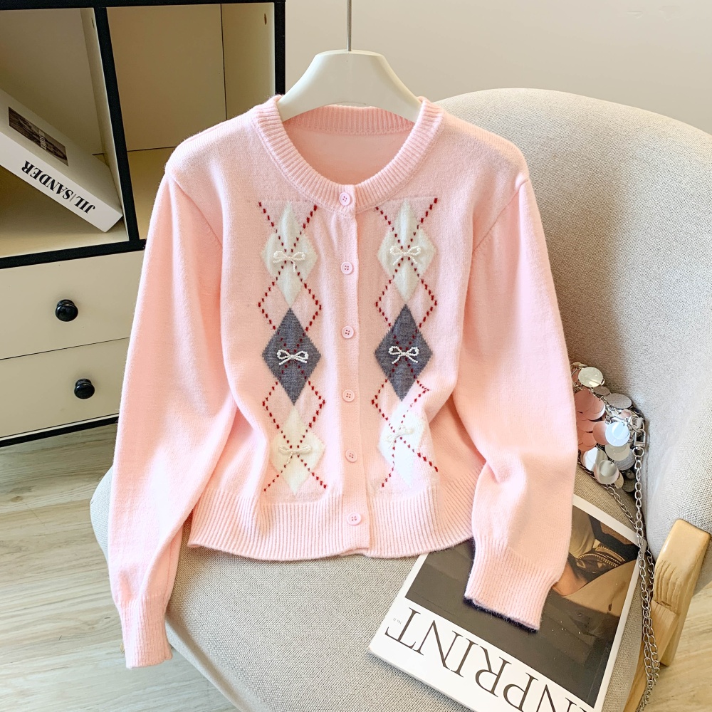 Autumn Casual quilted bow college style cardigan for women