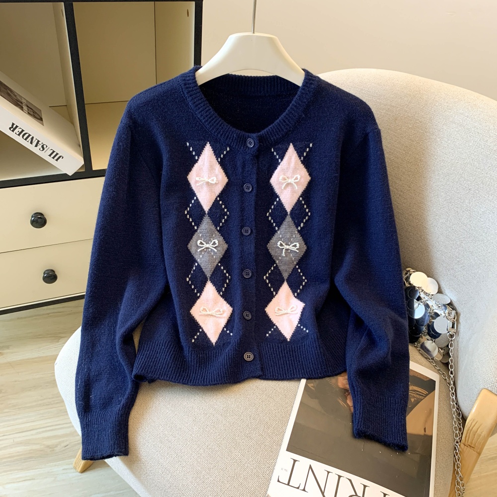 Autumn Casual quilted bow college style cardigan for women