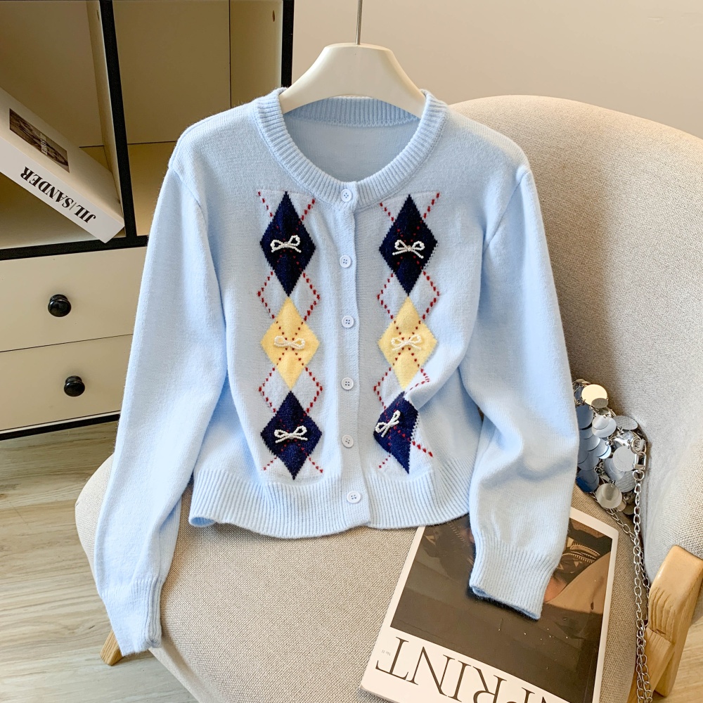 Autumn Casual quilted bow college style cardigan for women