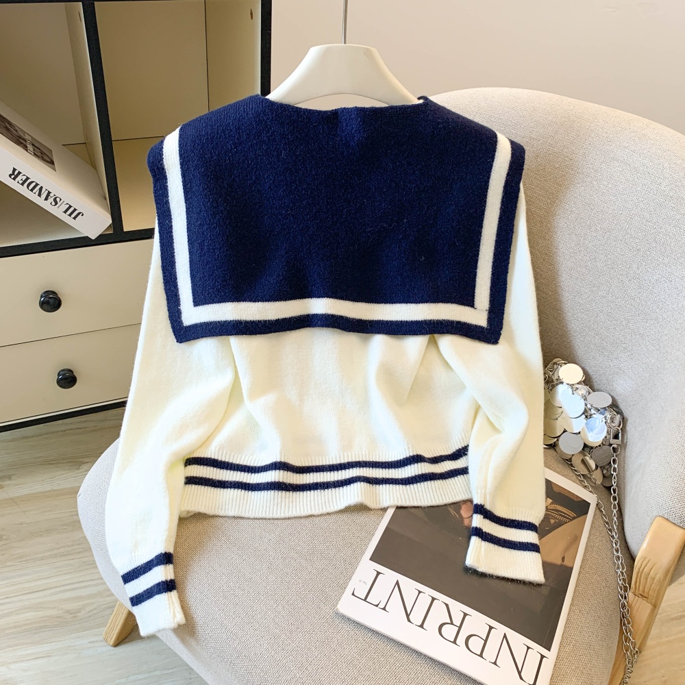 Temperament stripe sweater college style tops