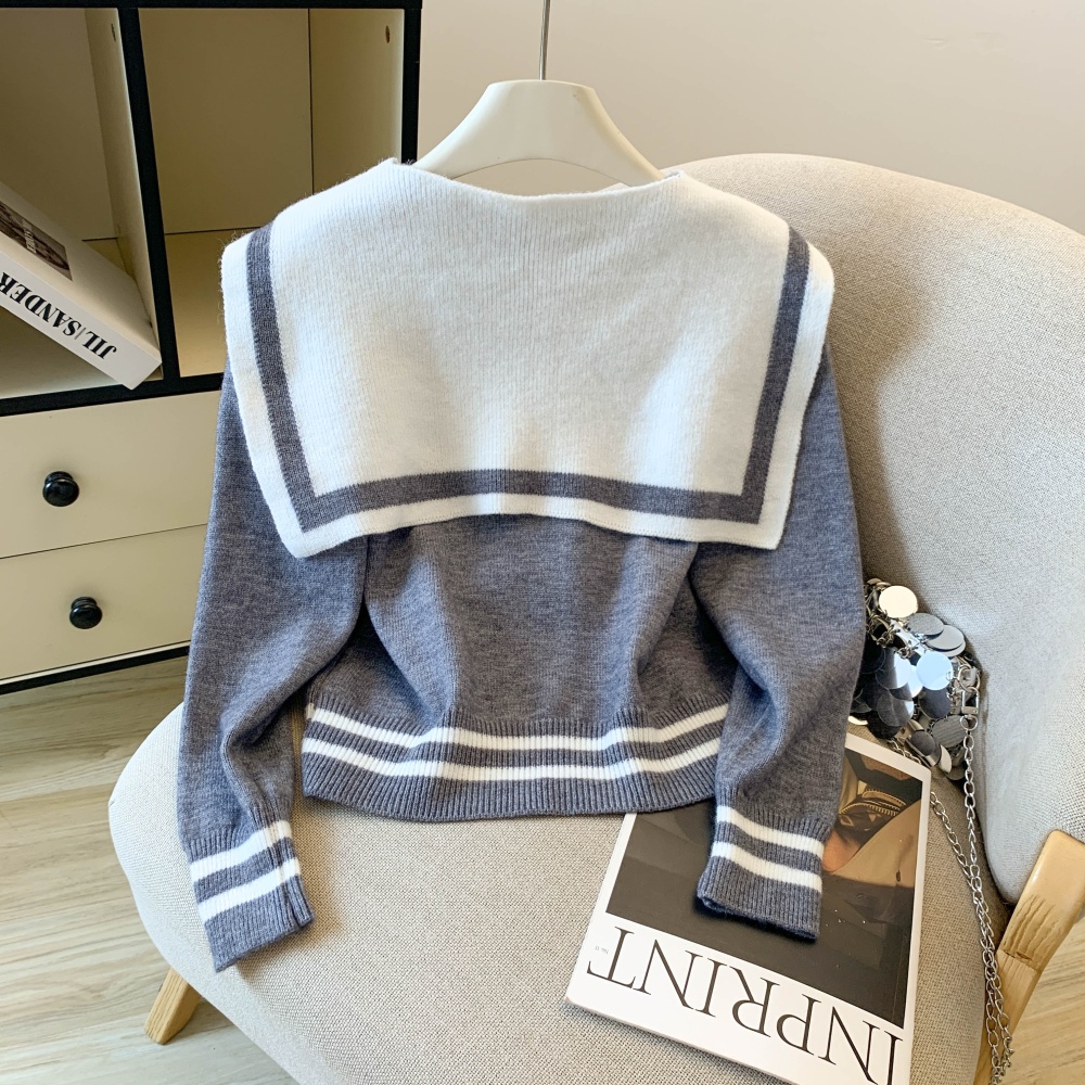Temperament stripe sweater college style tops