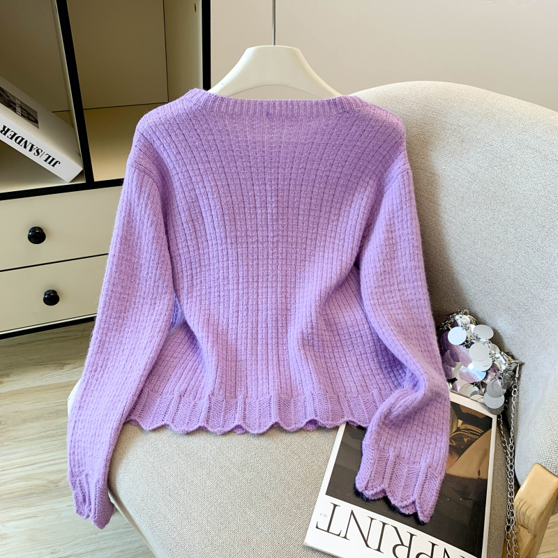 Niche rose knitted coat round neck autumn stereoscopic sweater