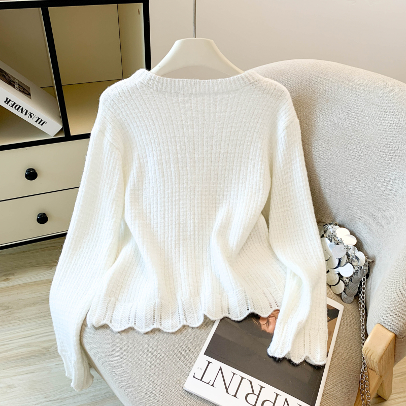 Niche rose knitted coat round neck autumn stereoscopic sweater