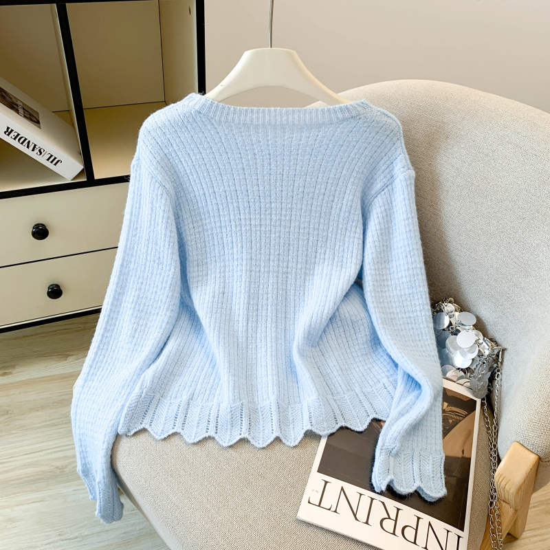 Niche rose knitted coat round neck autumn stereoscopic sweater