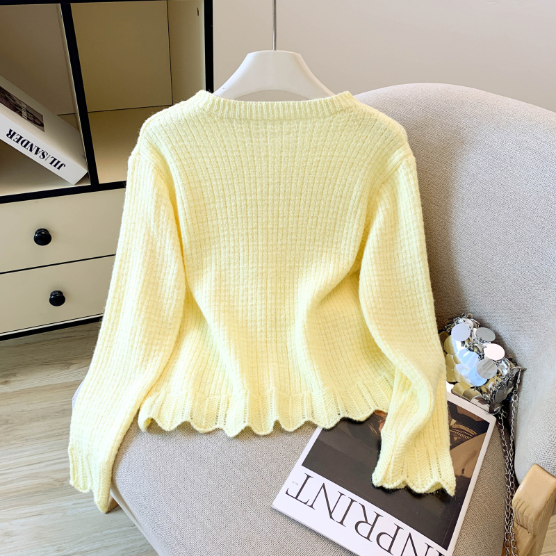 Niche rose knitted coat round neck autumn stereoscopic sweater
