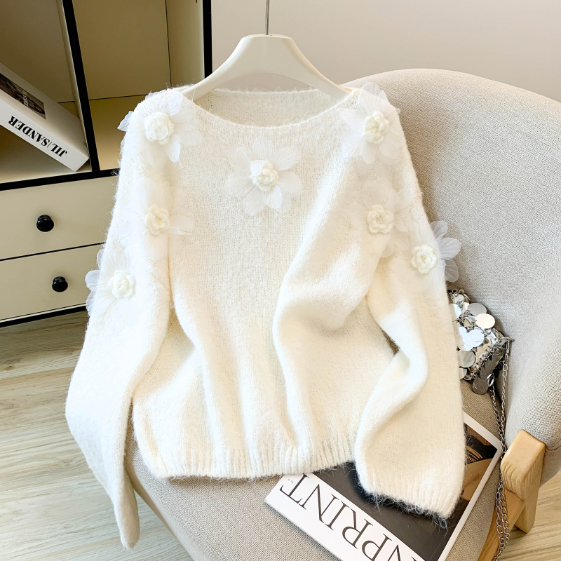 Stereoscopic France style retro autumn flowers sweater
