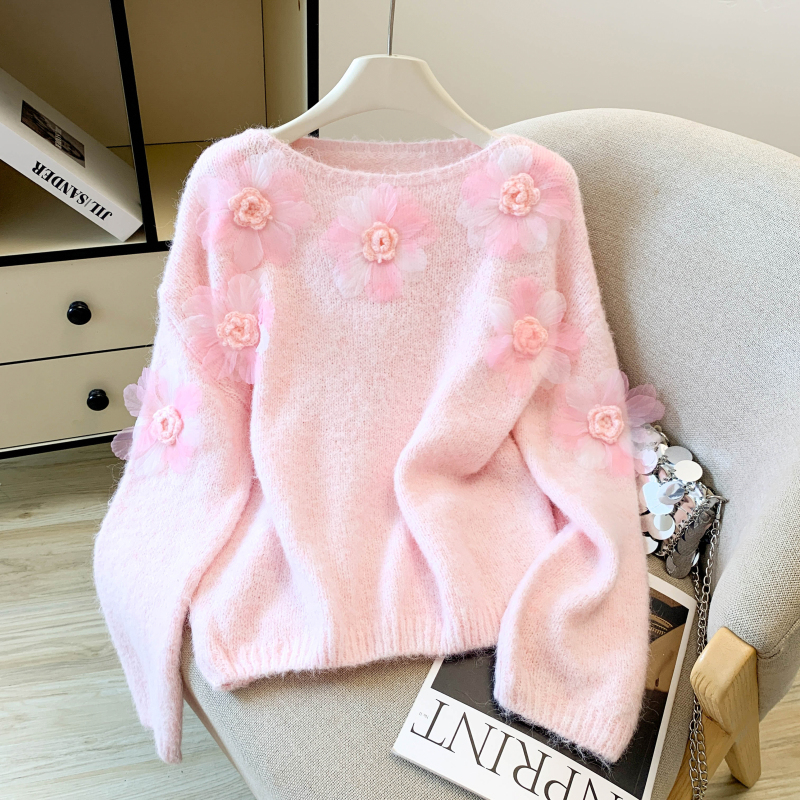 Stereoscopic France style retro autumn flowers sweater