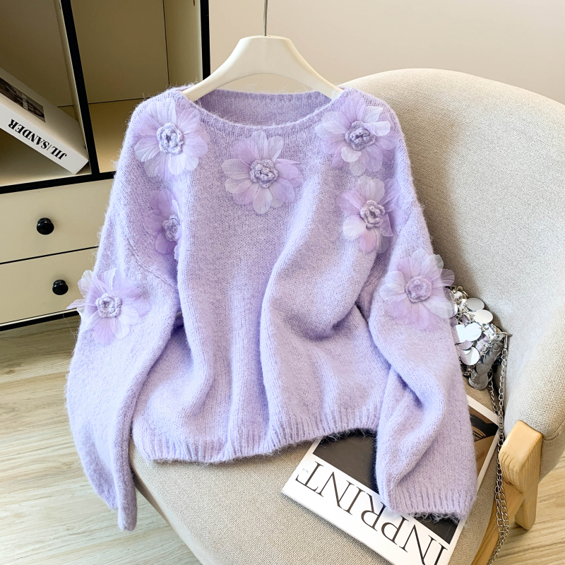 Stereoscopic France style retro autumn flowers sweater