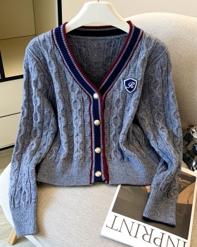 Edge autumn and winter tops V-neck long sleeve sweater