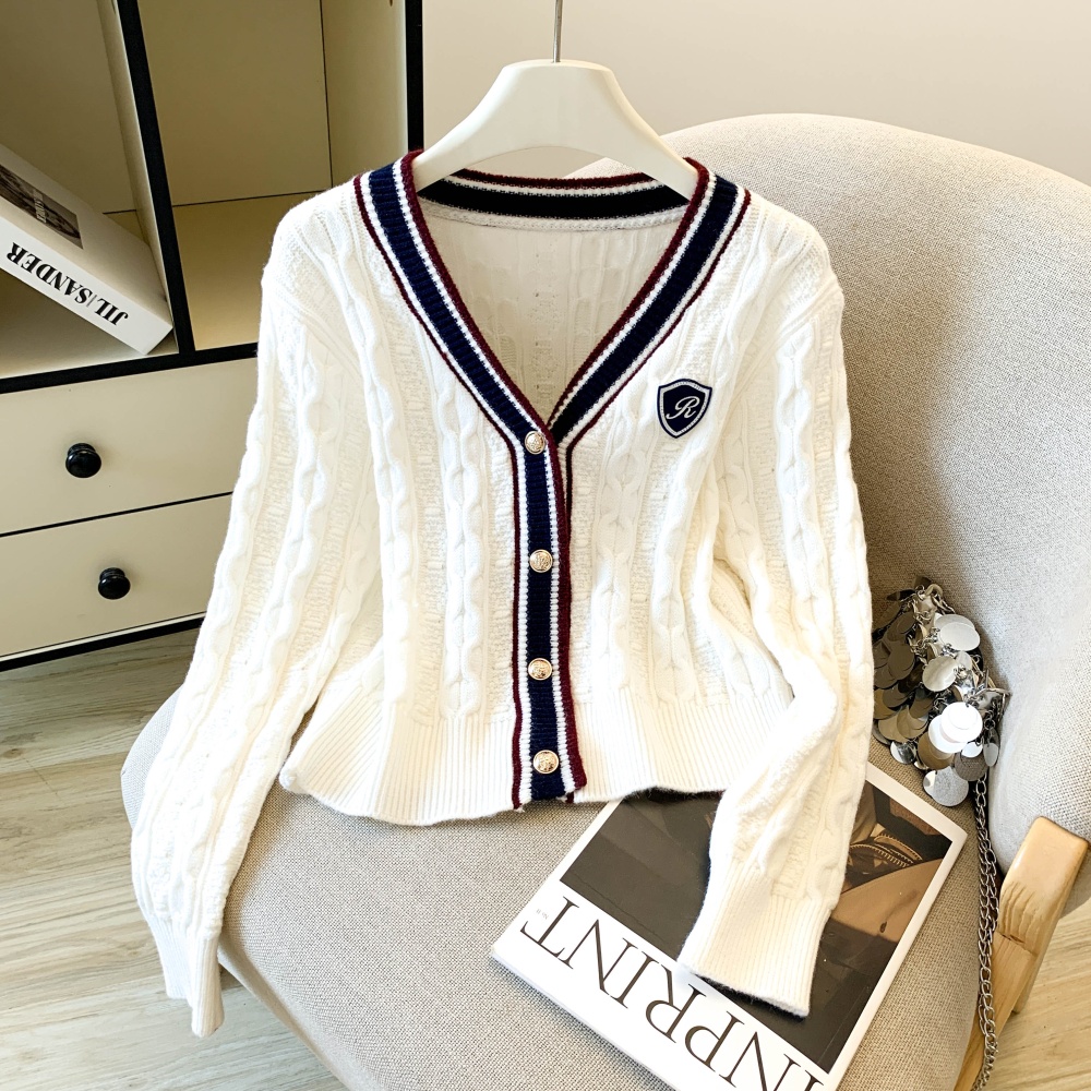 Edge autumn and winter tops V-neck long sleeve sweater