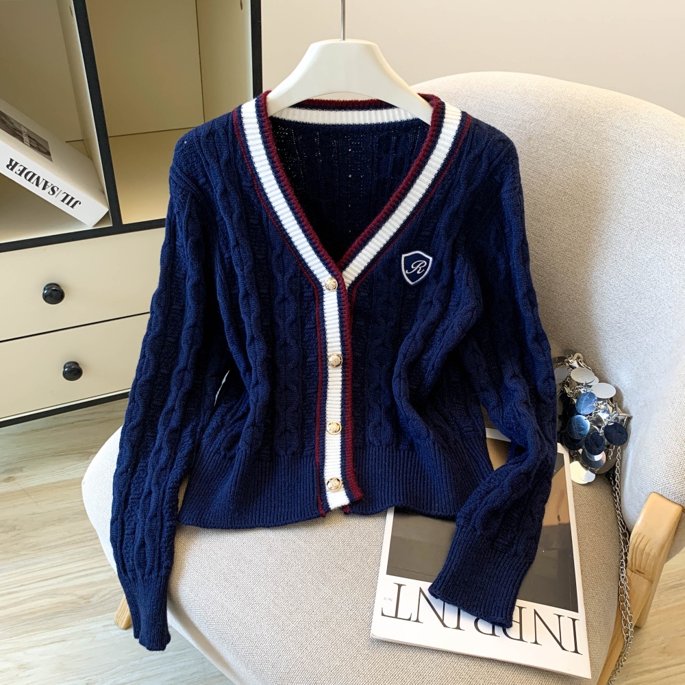 Edge autumn and winter tops V-neck long sleeve sweater