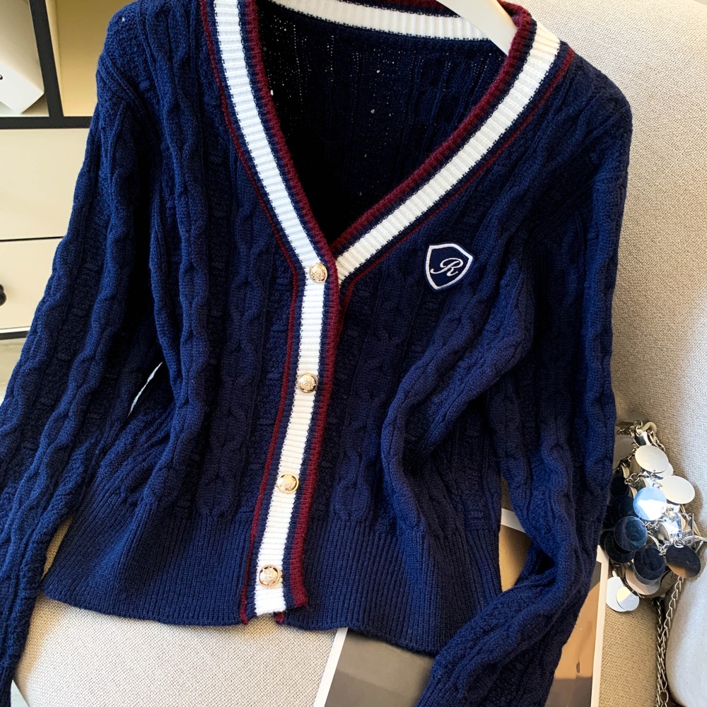 Edge autumn and winter tops V-neck long sleeve sweater