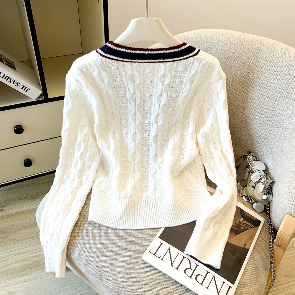 Edge autumn and winter tops V-neck long sleeve sweater