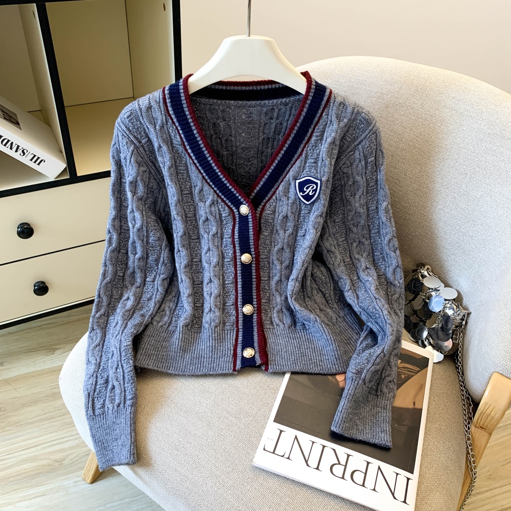 Edge autumn and winter tops V-neck long sleeve sweater