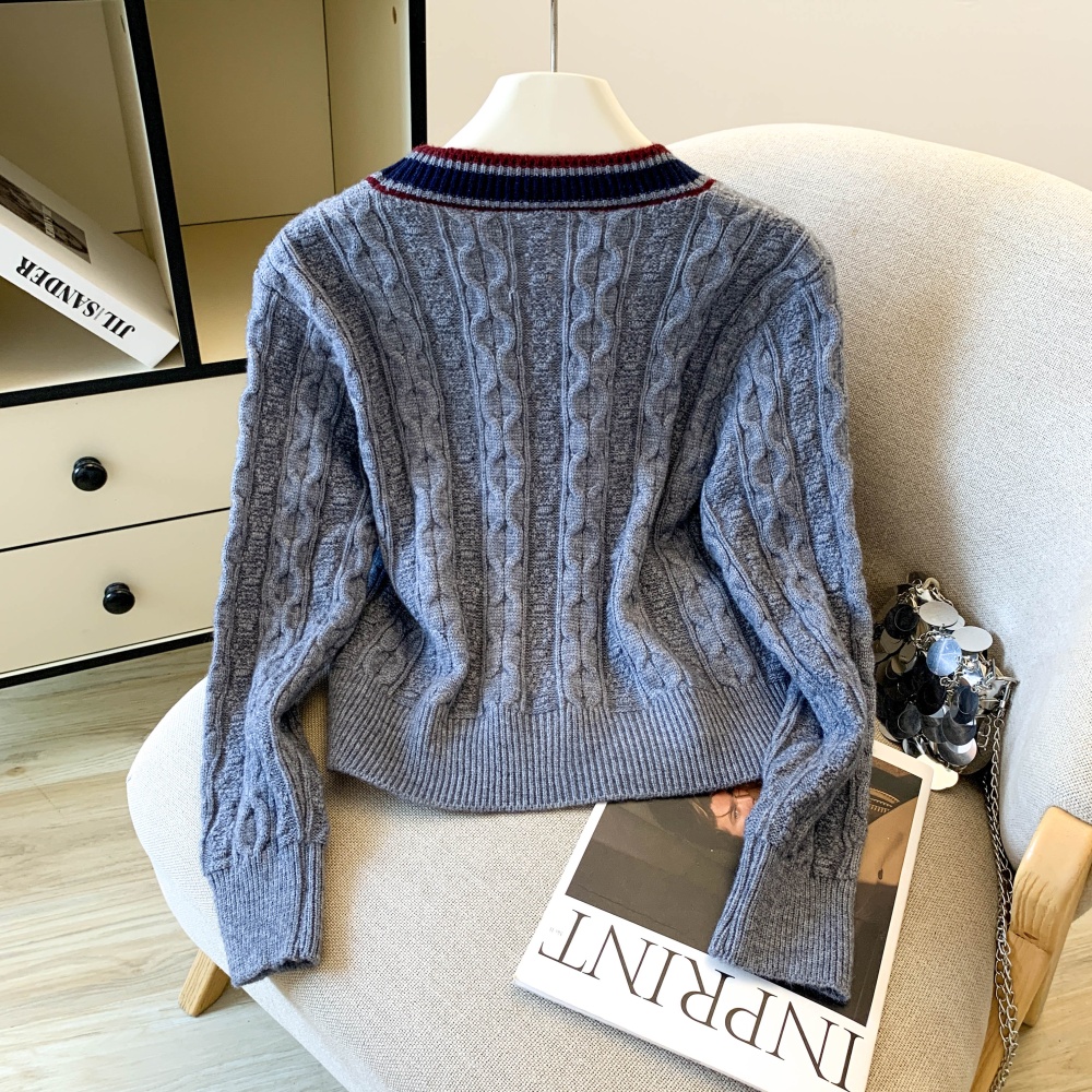 Edge autumn and winter tops V-neck long sleeve sweater