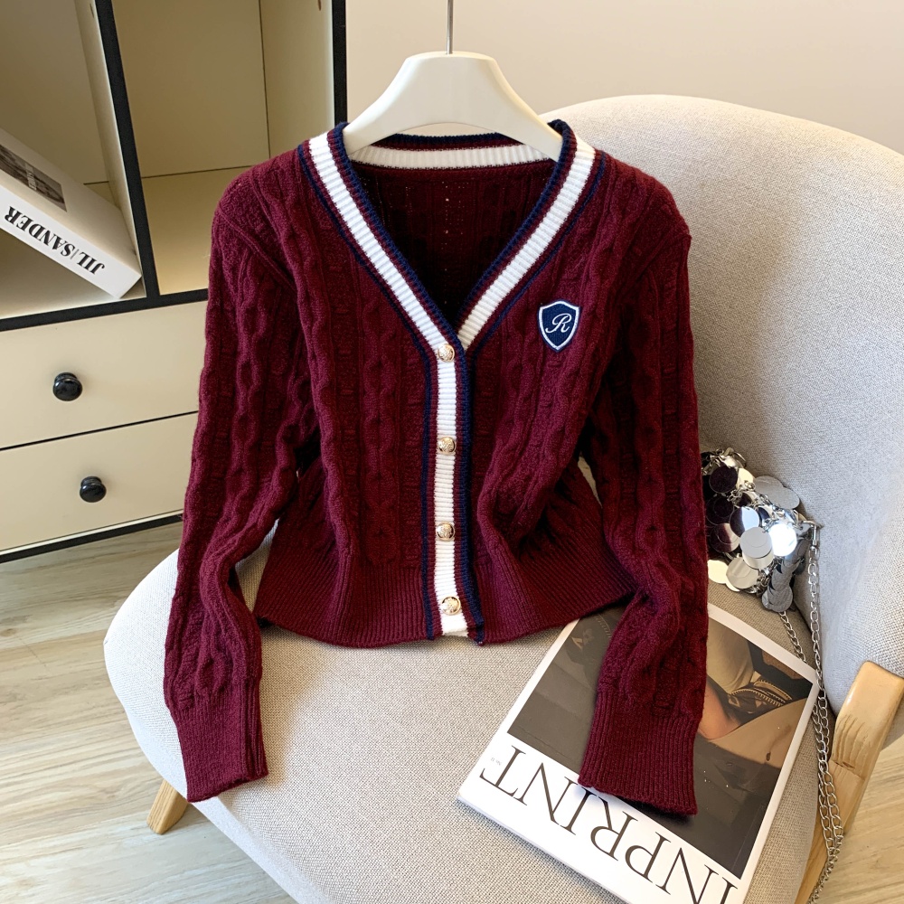 Edge autumn and winter tops V-neck long sleeve sweater