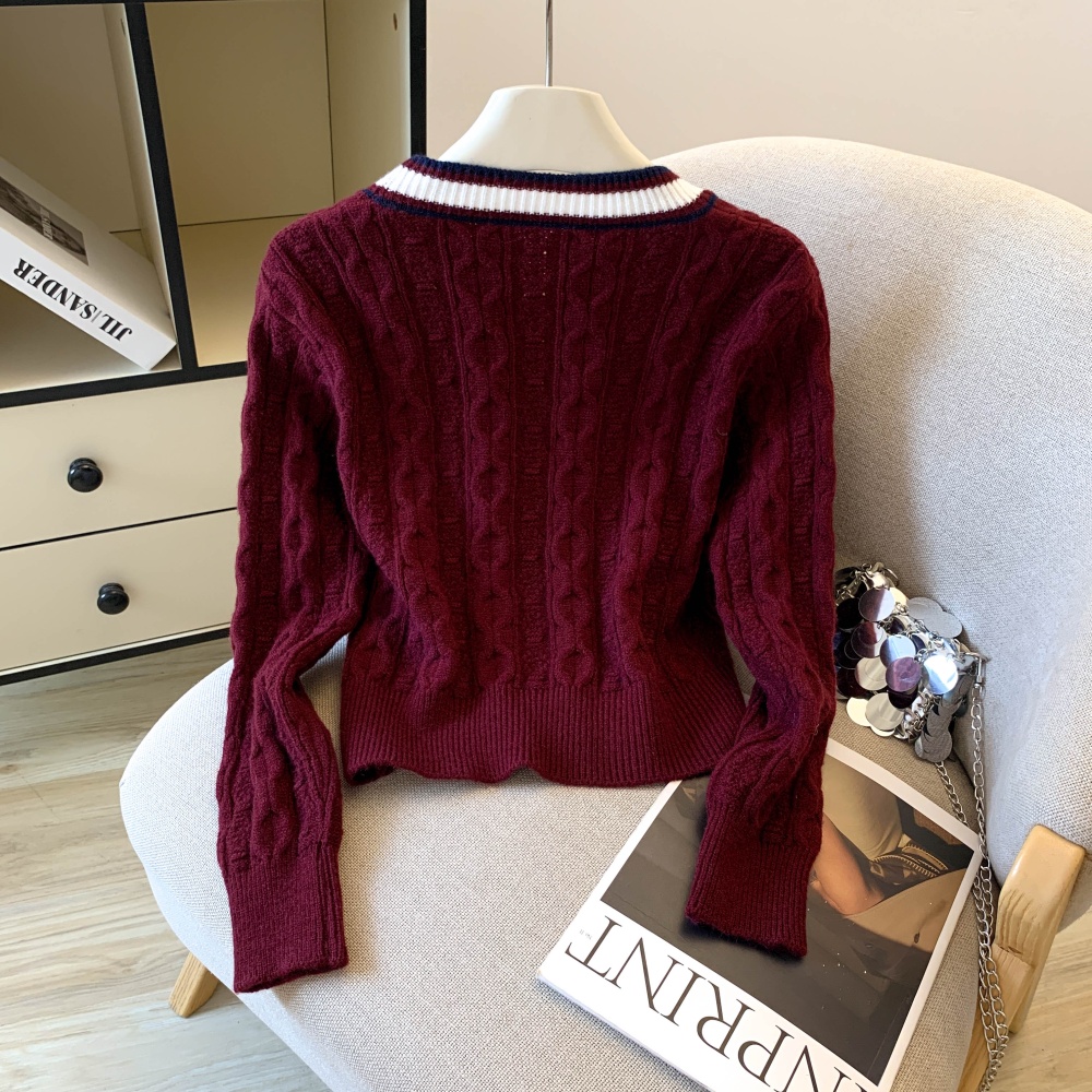 Edge autumn and winter tops V-neck long sleeve sweater