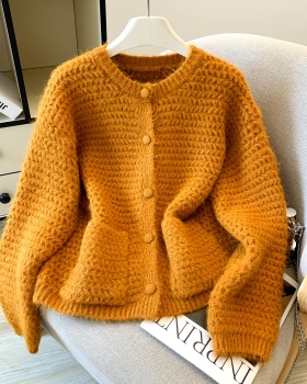 Knitted yellow cardigan loose sweater for women