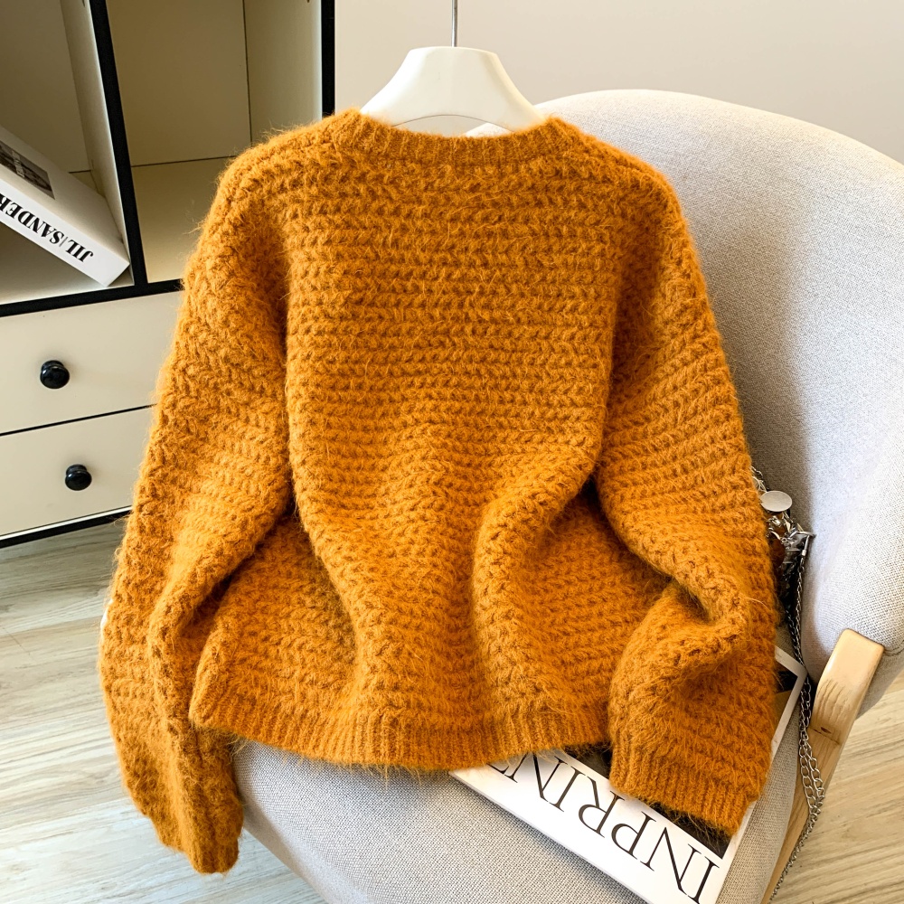 Knitted yellow cardigan loose sweater for women