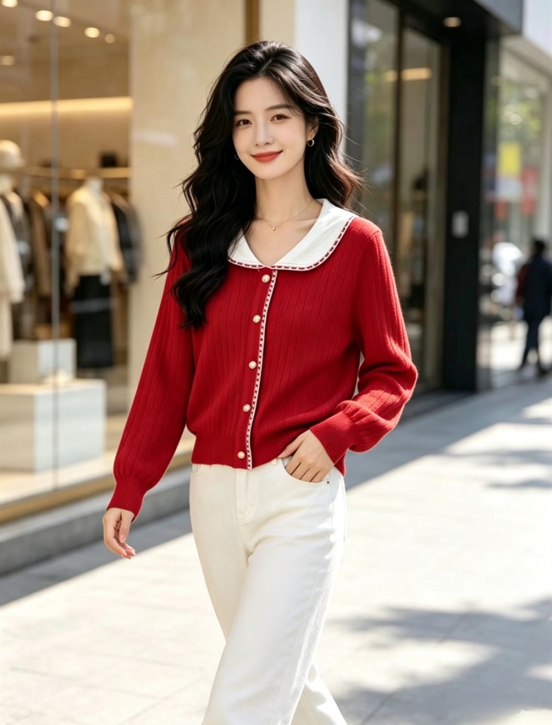 Slim wears outside coat lapel knitted sweater for women