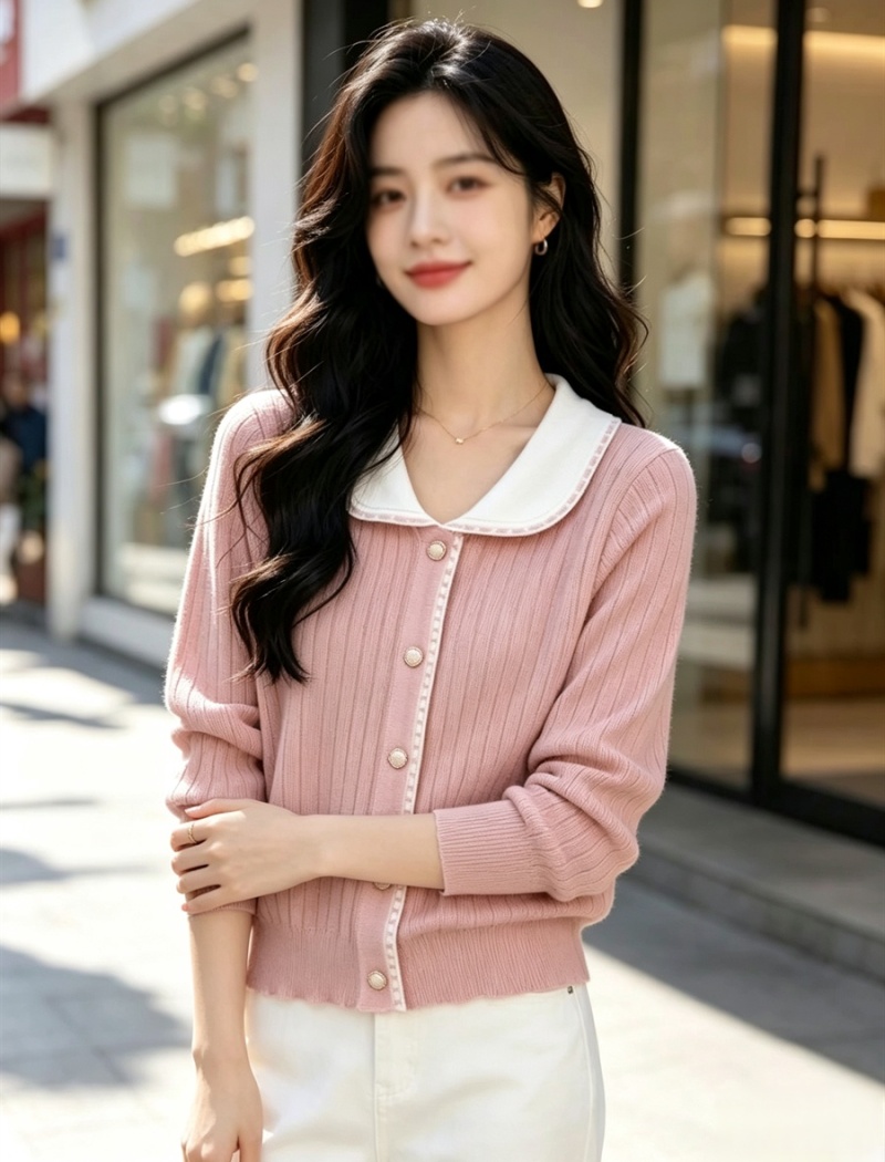 Slim wears outside coat lapel knitted sweater for women