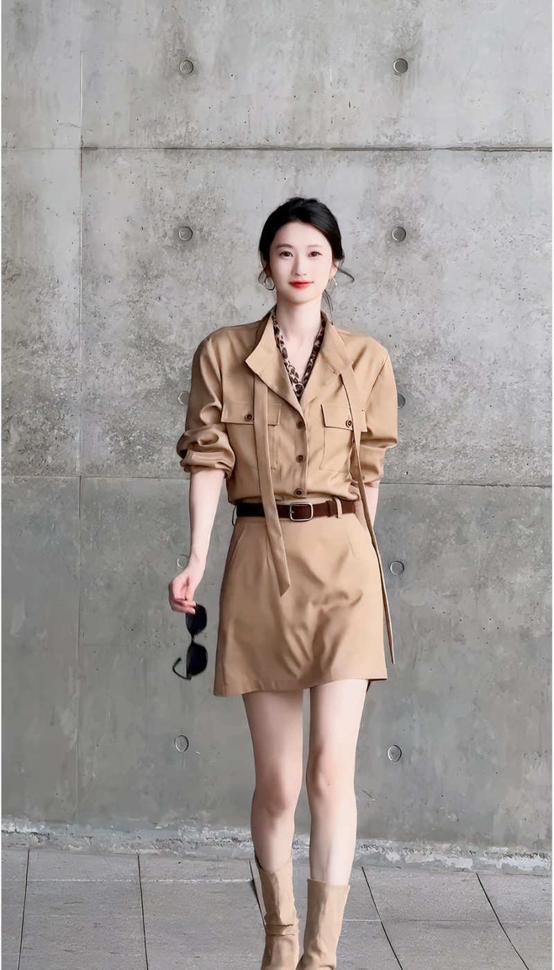 Temperament slim tops fashion autumn short skirt 2pcs set