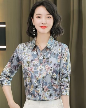 Niche floral shirt real silk satin tops for women