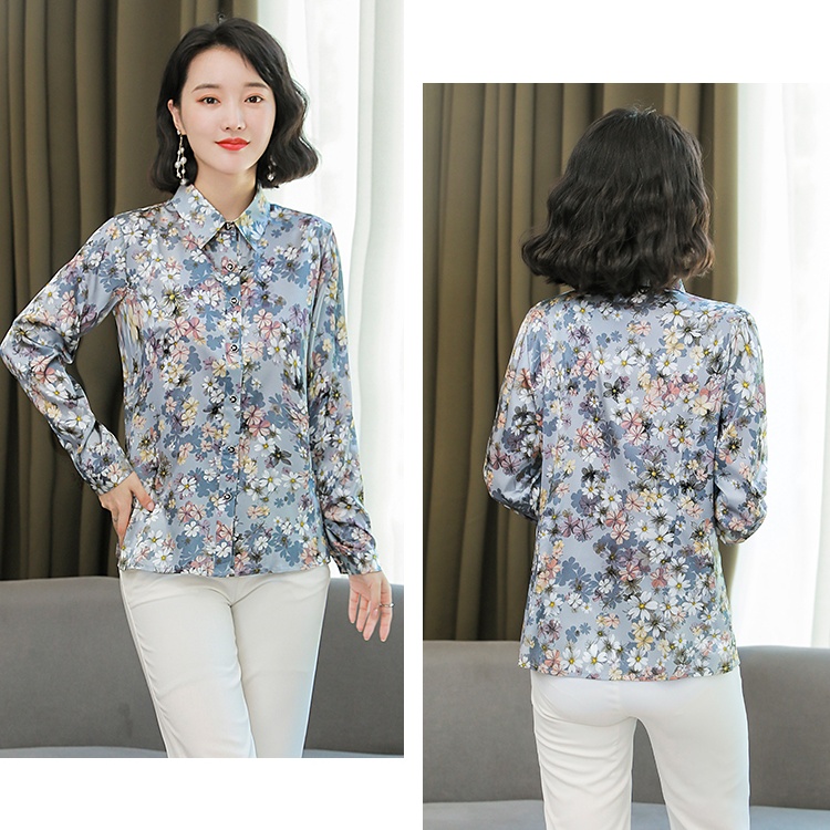 Niche floral shirt real silk satin tops for women