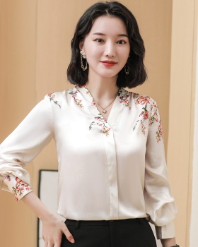 Silk printing shirt autumn show young tops for women