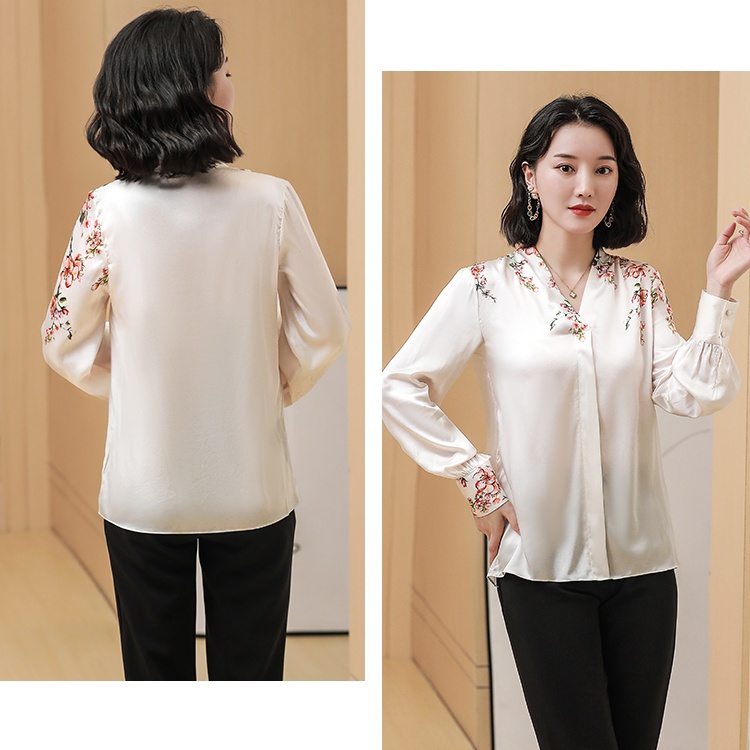 Silk printing shirt autumn show young tops for women
