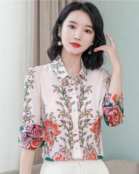 Silk autumn fashion tops real silk loose satin shirt for women