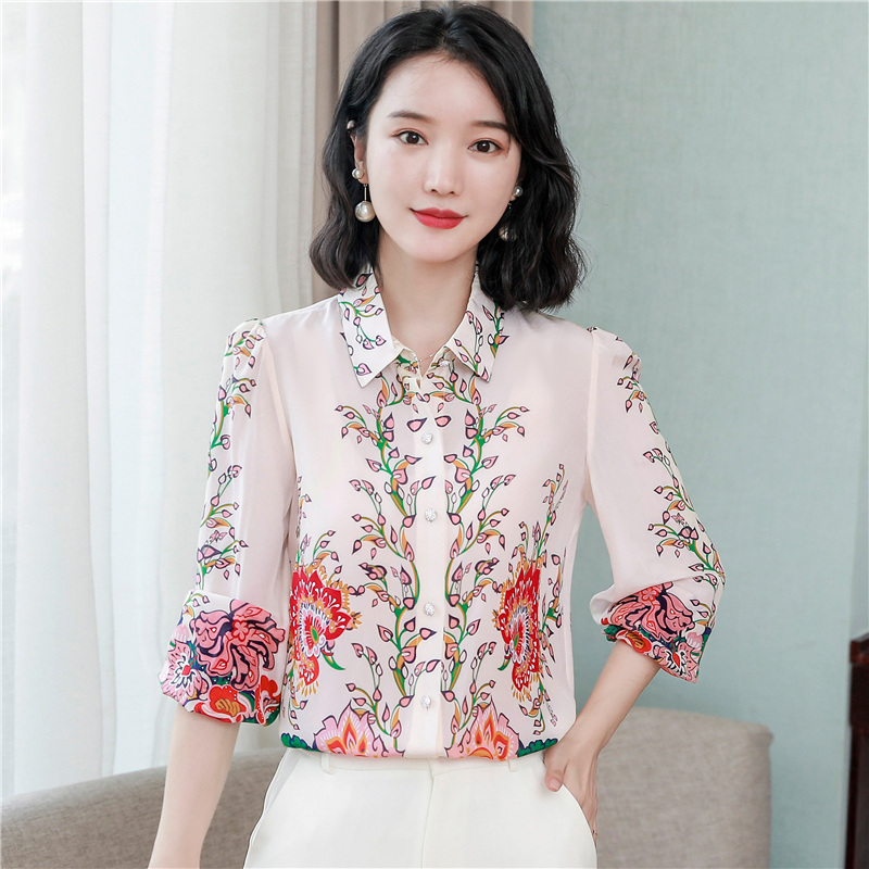 Silk autumn fashion tops real silk loose satin shirt for women
