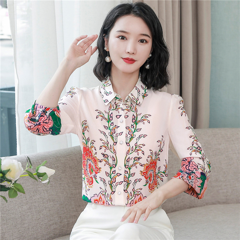 Silk autumn fashion tops real silk loose satin shirt for women