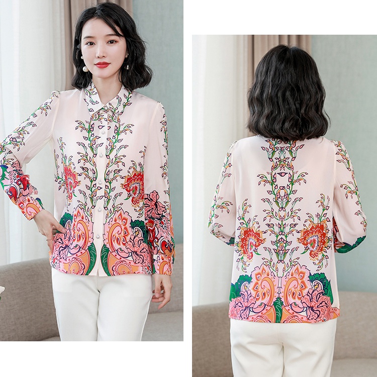 Silk autumn fashion tops real silk loose satin shirt for women