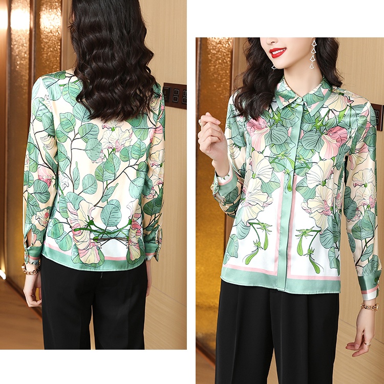 Real silk commuting tops printing shirt for women