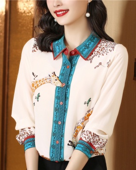 Western style silk tops printing real silk shirt