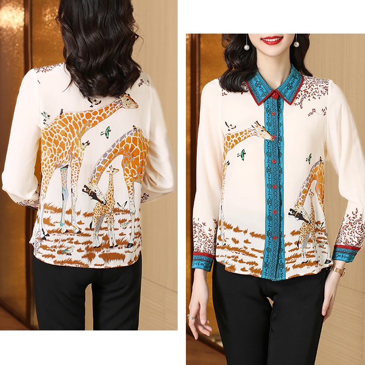 Western style silk tops printing real silk shirt