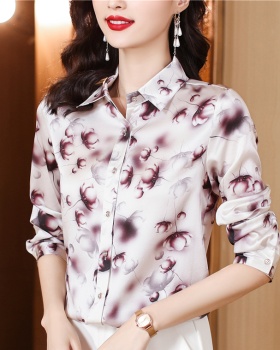 Real silk long sleeve printing tops silk fashion shirt