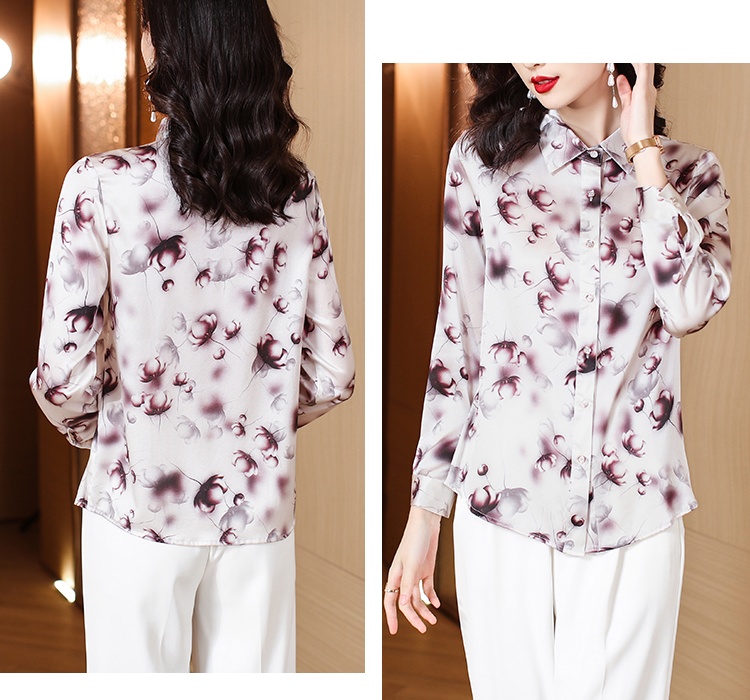 Real silk long sleeve printing tops silk fashion shirt