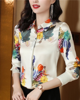 Temperament lapel shirt satin long sleeve tops for women