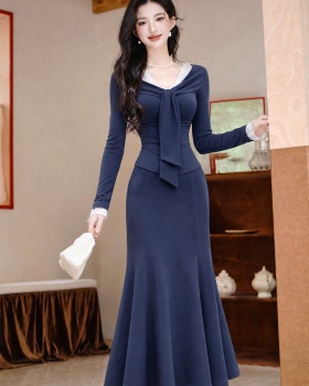Knitted high waist skirt lace autumn tops a set for women