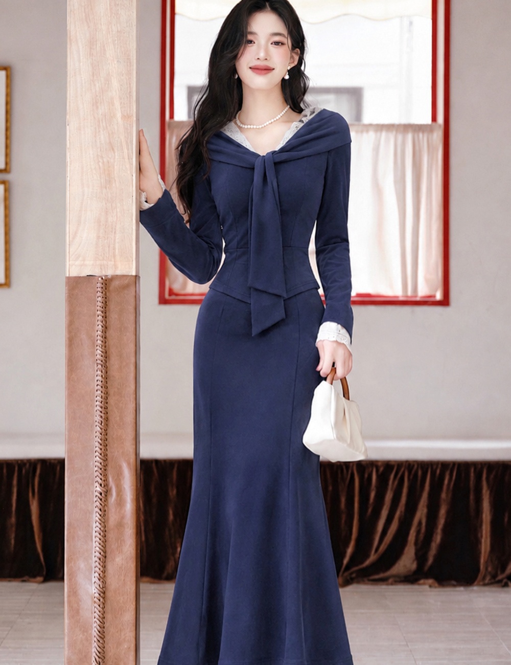 Knitted high waist skirt lace autumn tops a set for women