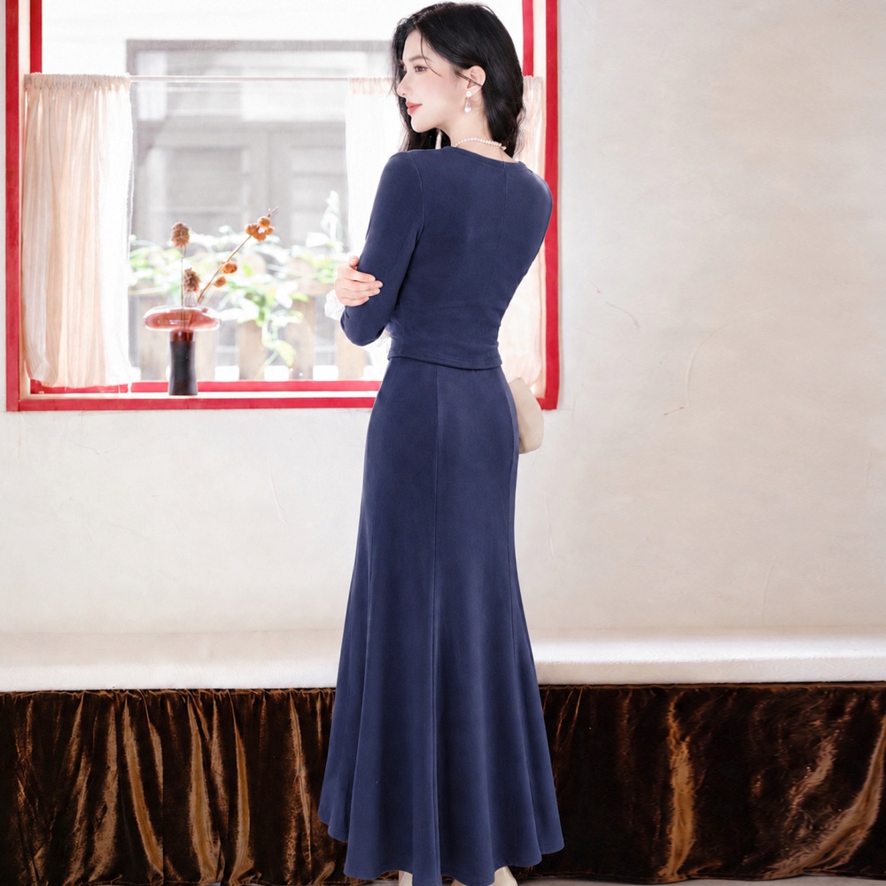 Knitted high waist skirt lace autumn tops a set for women